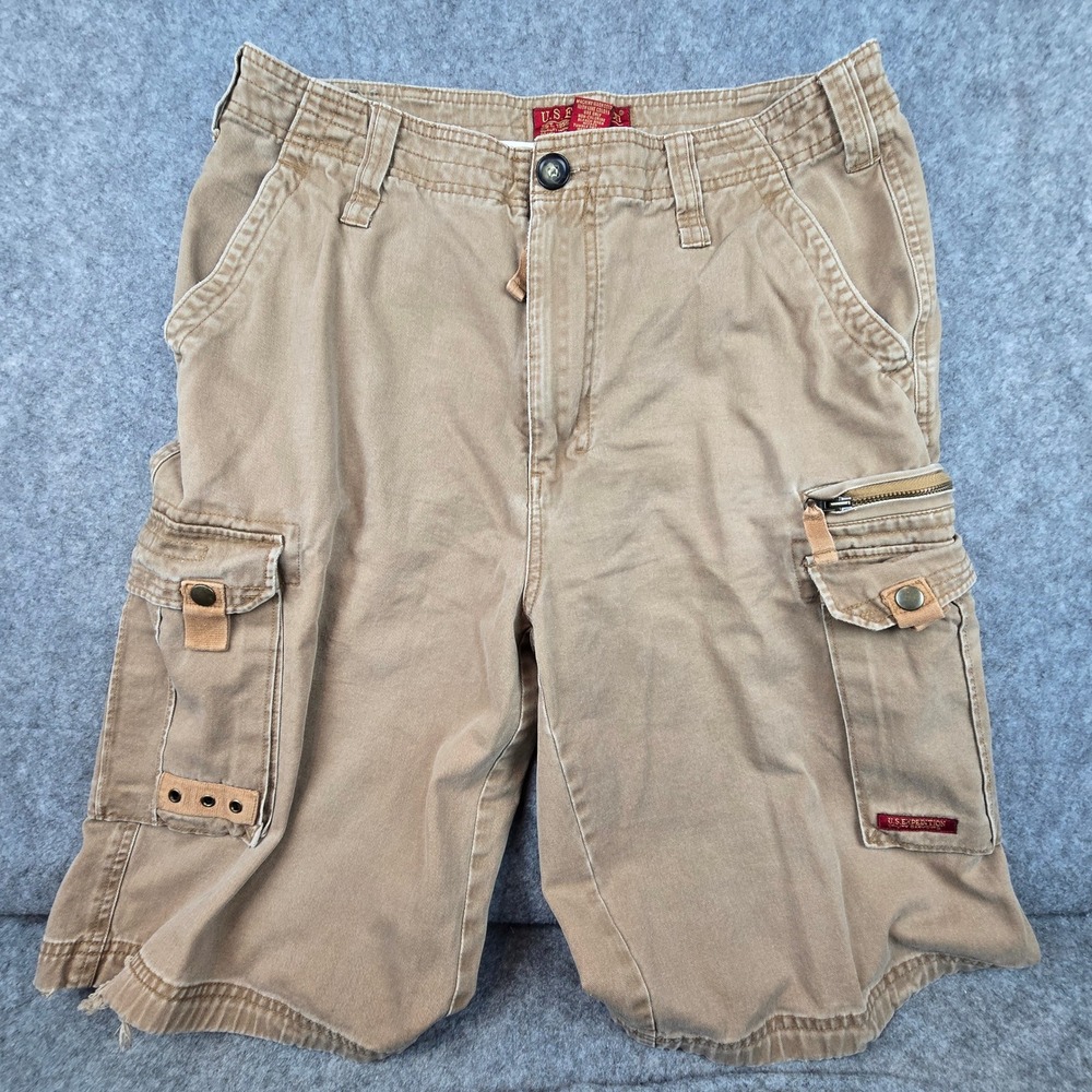 U.S. Expedition Cargo Shorts Mens 34 Tan‎ Relaxed Fit Multi-Pocket Utility